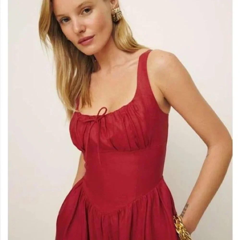 NWOT Reformation Balia Linen Midi / Maxi Dress in Sundried Tomato Red - Picture 2 of 14